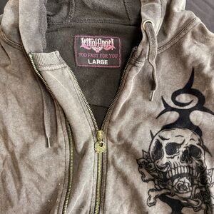 Lethal Angel 'Too Fast For You' Zip Hoodie in Faded Brown